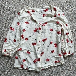 Skies Are Blue Cherry Patterned Cream Blouse